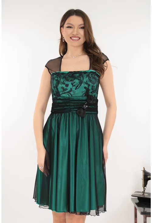 Rochie eleganta din tulle si satin vernil