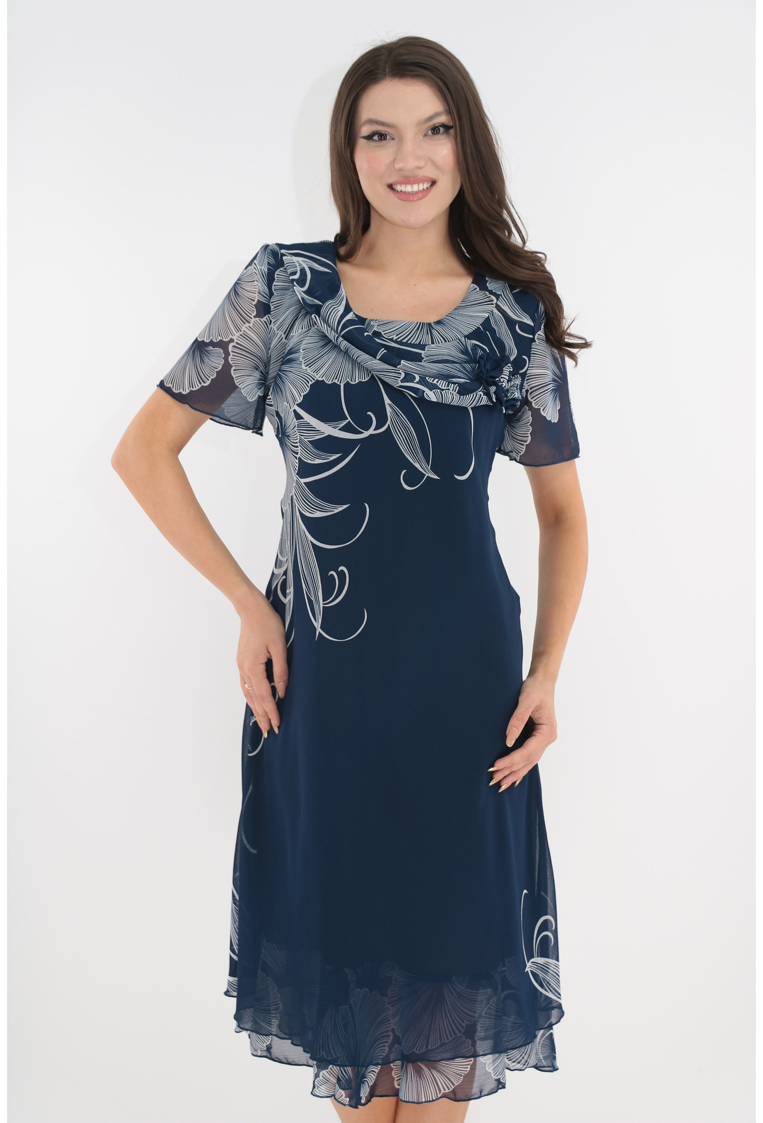 Poze Rochie eleganta din voal albastru cu print floral alb