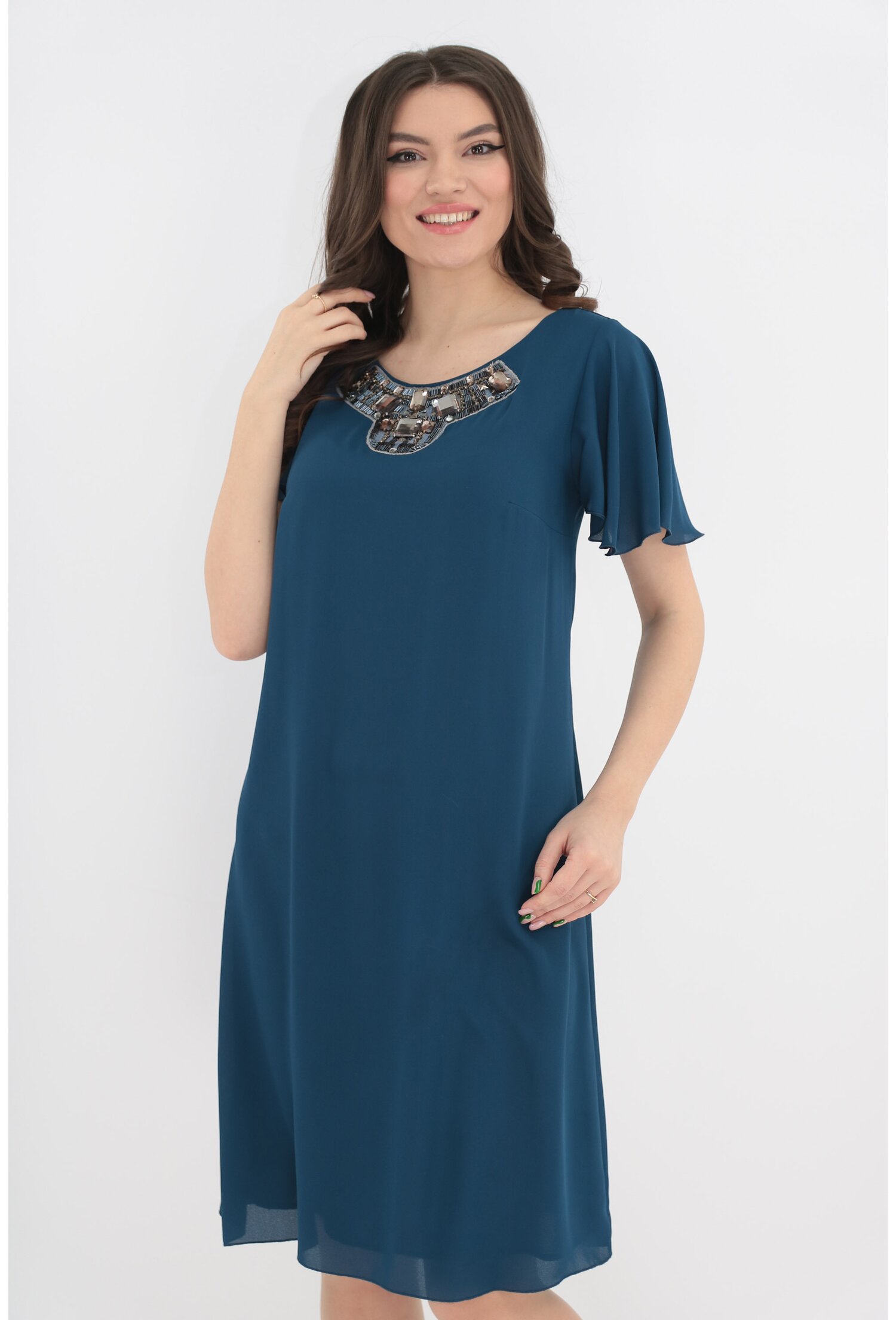 Poze Rochie eleganta din voal albastru cu strasuri