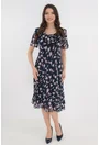 Rochie eleganta din voal bleumarin cu flori lila