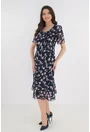 Rochie eleganta din voal bleumarin cu flori lila