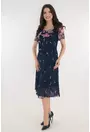 Rochie eleganta din voal bleumarin cu trandafiri roz