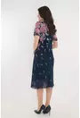 Rochie eleganta din voal bleumarin cu trandafiri roz