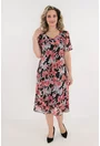 Rochie eleganta din voal negru cu flori maxi corai
