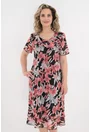 Rochie eleganta din voal negru cu flori maxi corai