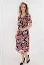 Rochie eleganta din voal negru cu flori maxi corai