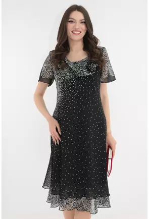 Rochie eleganta din voal negru cu print floral alb
