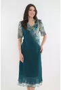 Rochie eleganta din voal turcoaz cu flori maxi
