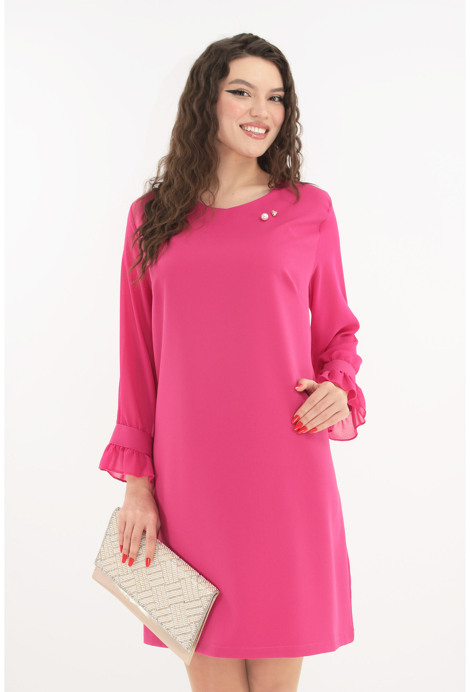Poze Rochie eleganta fucsia cu maneci din voal