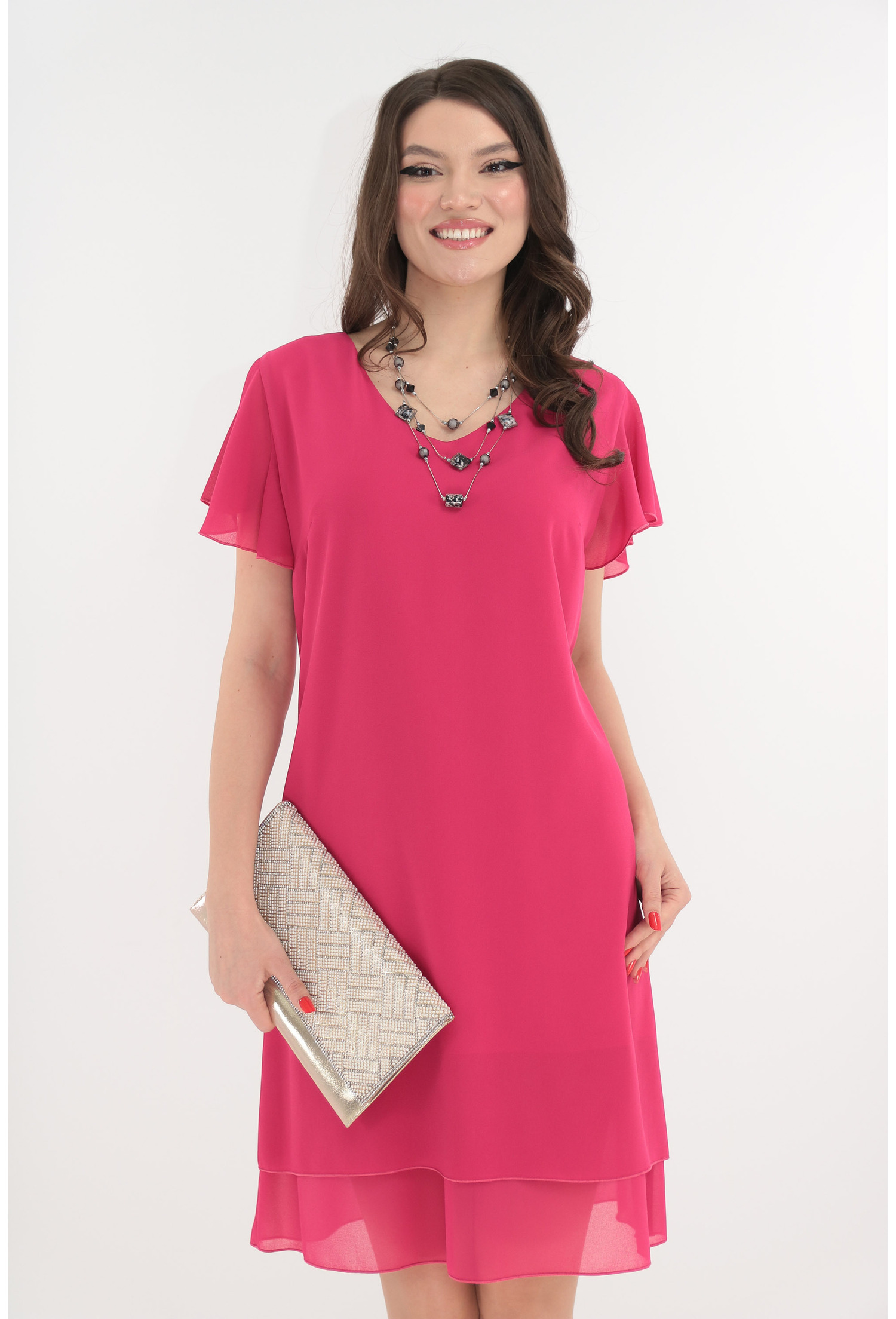 Poze Rochie eleganta fucsia cu voaluri suprapuse