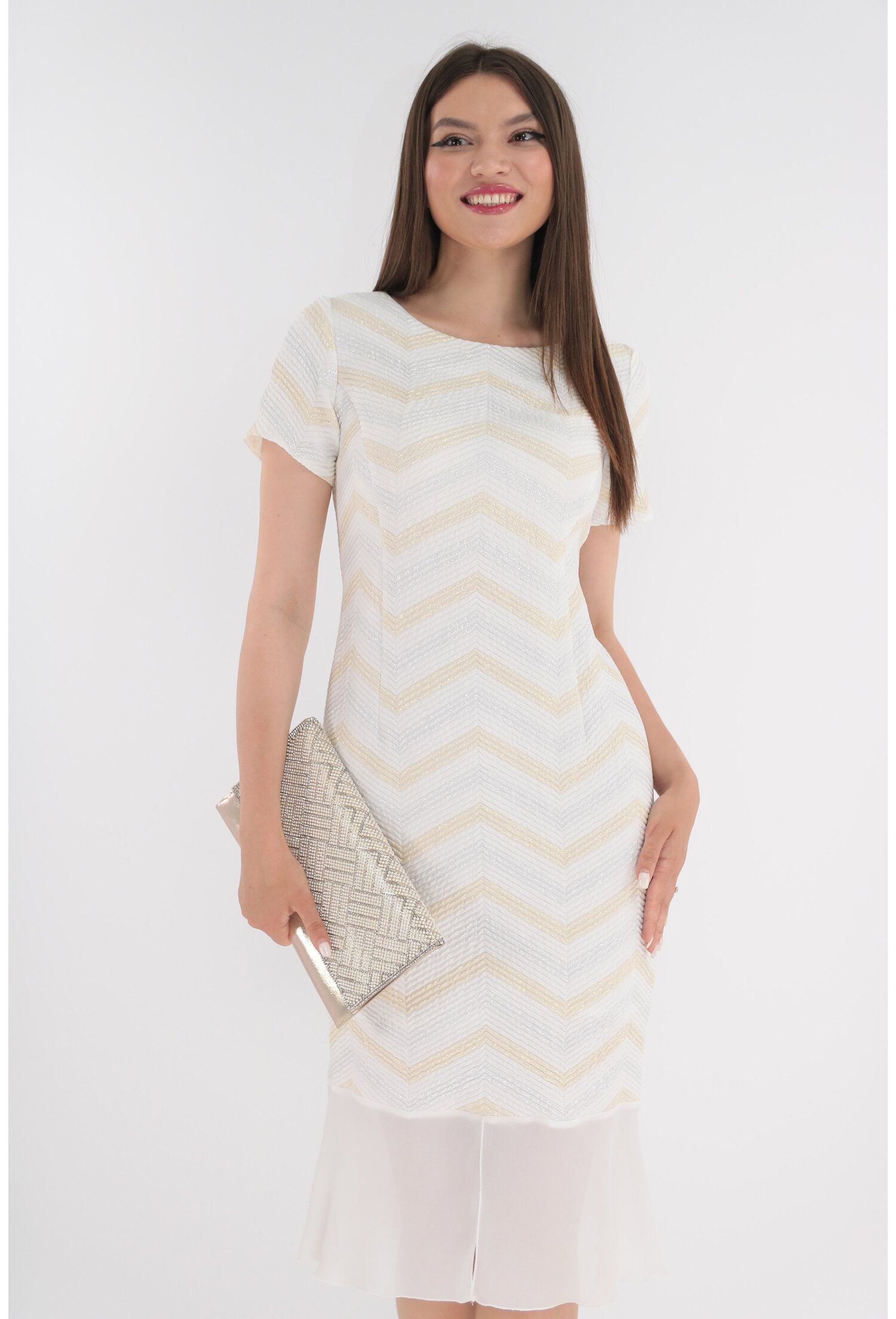 Rochie eleganta ivory cu model in zig-zag