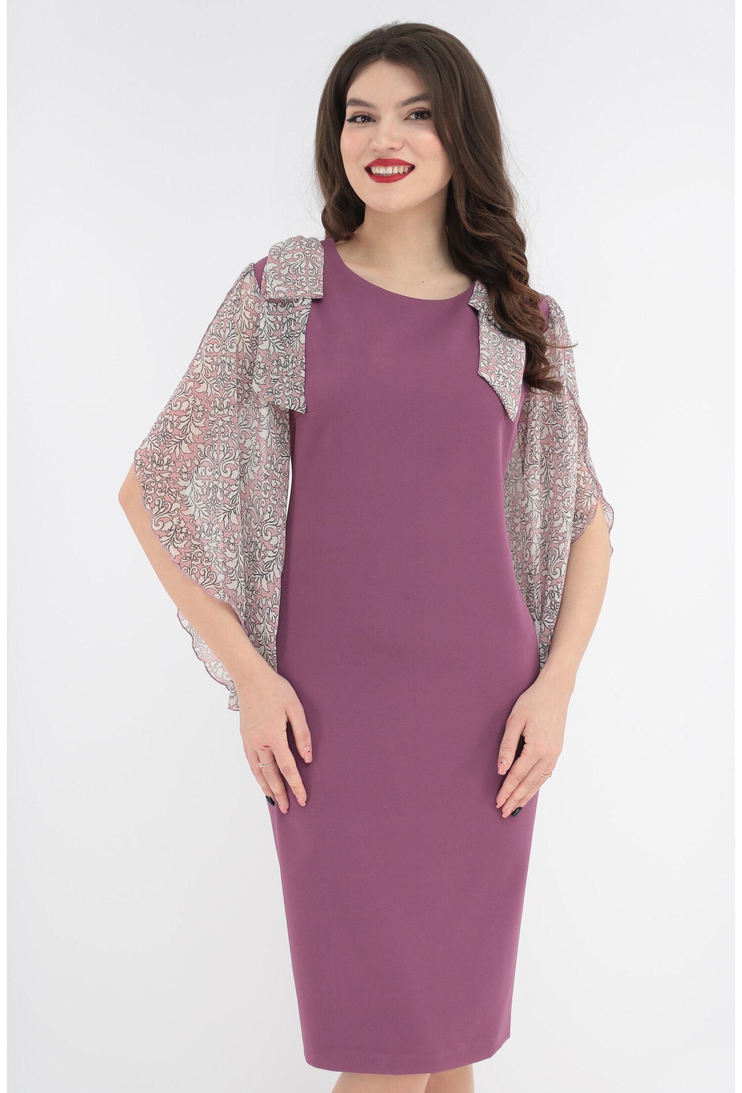 Poze Rochie eleganta lila cu maneci din voal imprimat