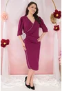 Rochie eleganta magenta cu aplicatii argintii si fronseuri in talie