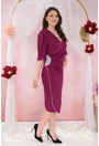 Rochie eleganta magenta cu aplicatii argintii si fronseuri in talie