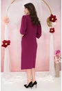 Rochie eleganta magenta cu aplicatii argintii si fronseuri in talie