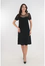 Rochie eleganta neagra cu broderie aurie si maneci din voal plisat