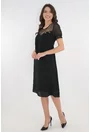 Rochie eleganta neagra cu broderie aurie si maneci din voal plisat