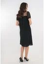 Rochie eleganta neagra cu broderie aurie si maneci din voal plisat
