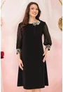 Rochie eleganta neagra cu broderie la maneci