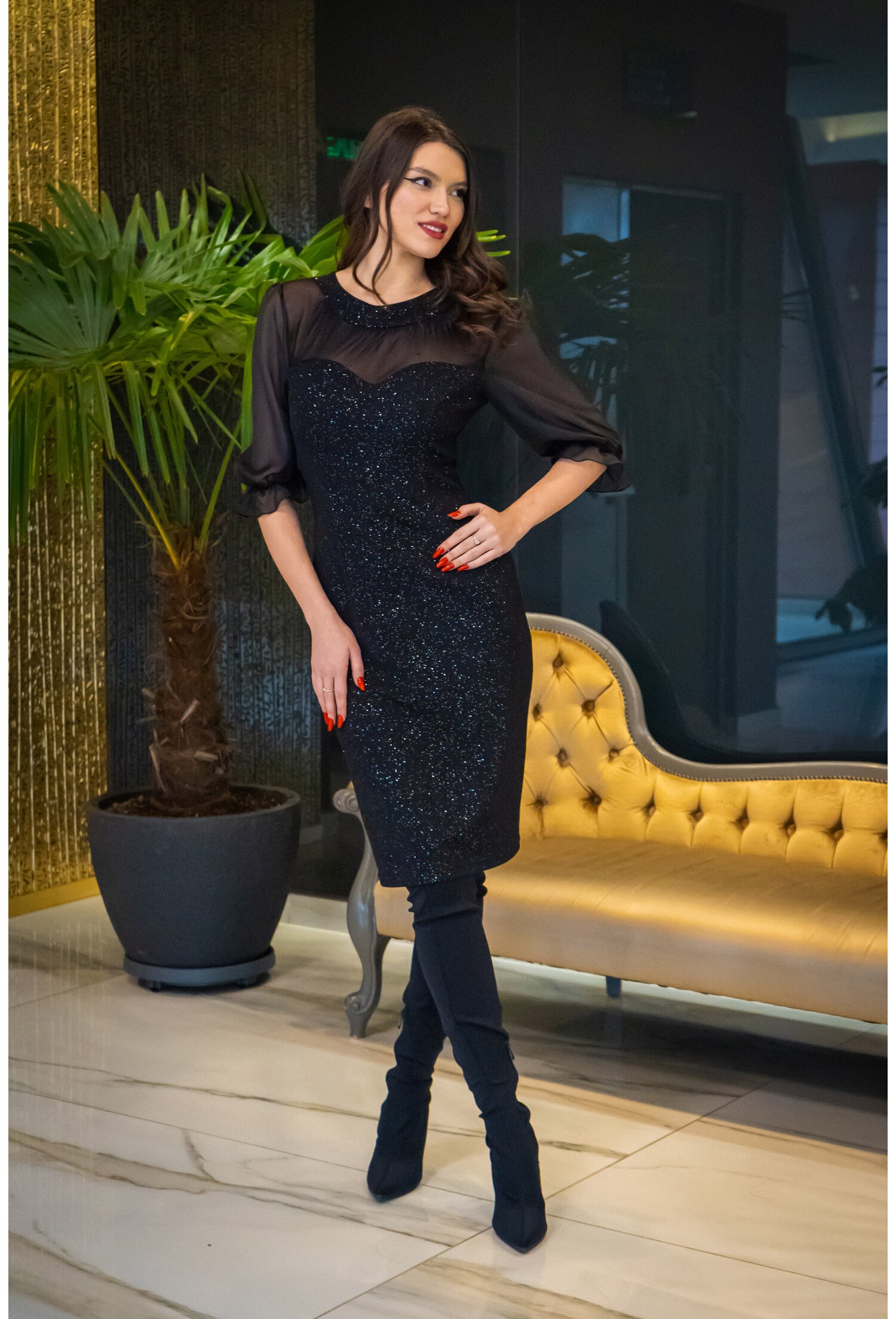 Poze Rochie eleganta neagra cu glitter argintiu