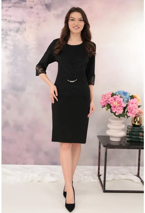 Rochie eleganta neagra cu insertii din dantela