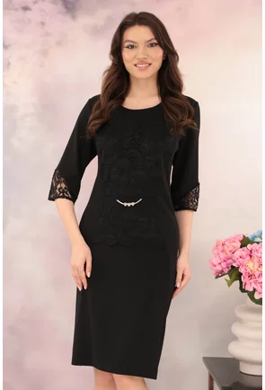 Rochie eleganta neagra cu insertii din dantela