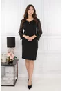 Rochie eleganta neagra cu insertii din dantela la decolteu si maneci