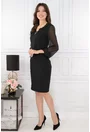 Rochie eleganta neagra cu insertii din dantela la decolteu si maneci