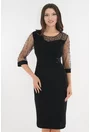 Rochie eleganta neagra cu maneci din mesh cu strasuri