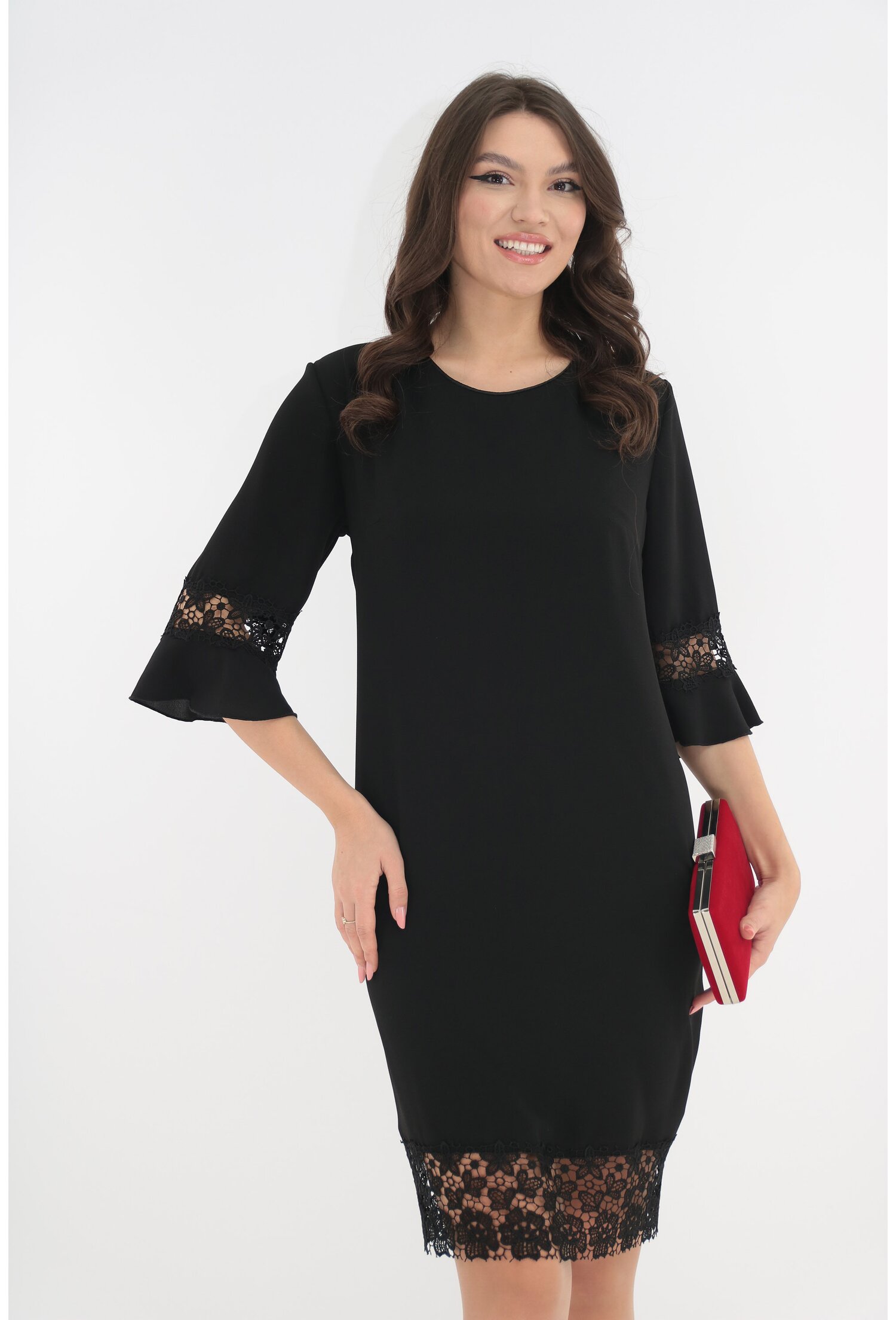 Rochie eleganta neagra din crep si dantela