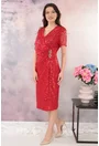 Rochie eleganta rosie cu paiete si strasuri in talie