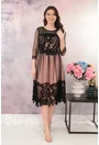 Rochie eleganta roz cu tulle negru si model floral din catifea