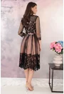 Rochie eleganta roz cu tulle negru si model floral din catifea