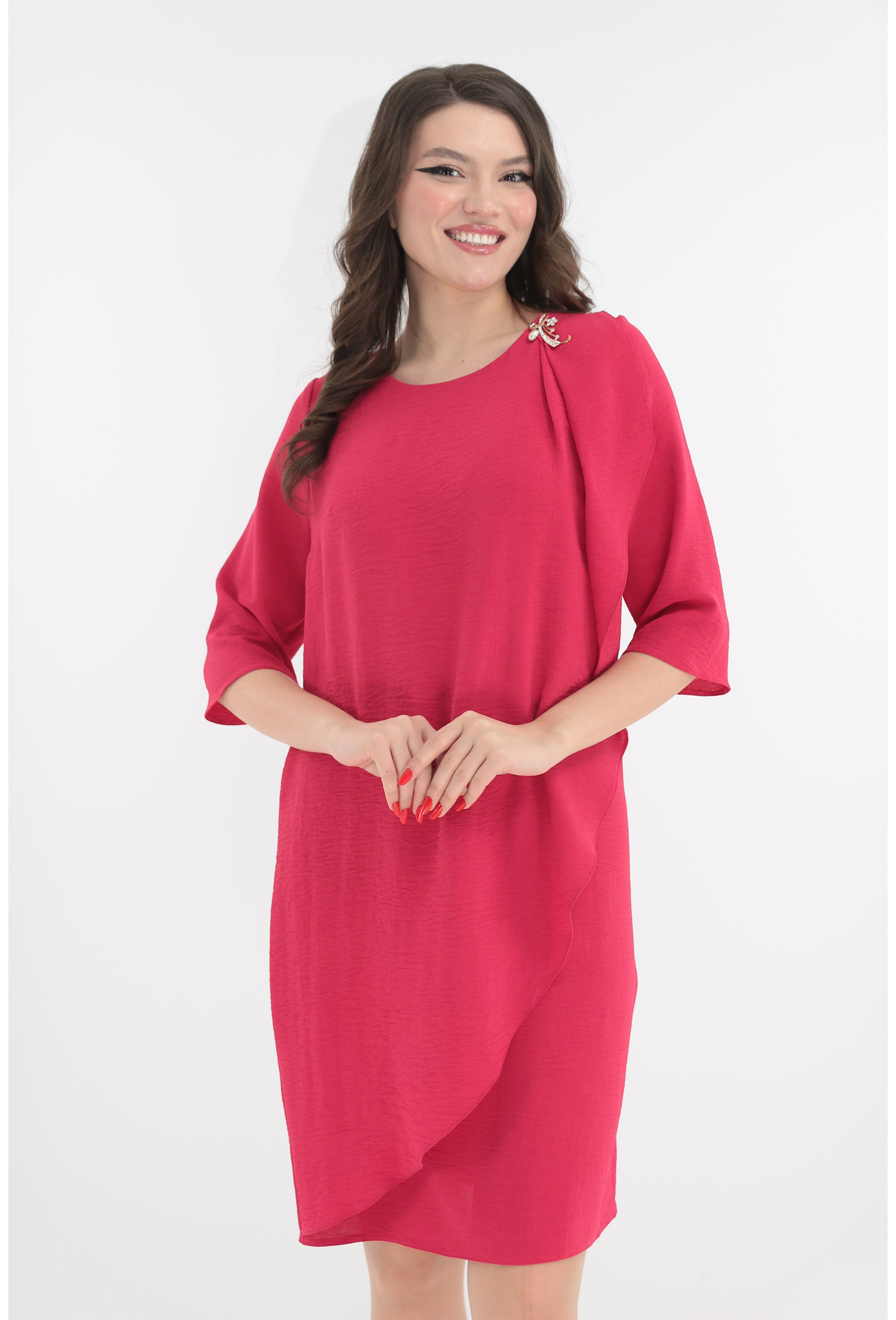 Rochie eleganta roz-grenadine cu aspect suprapus