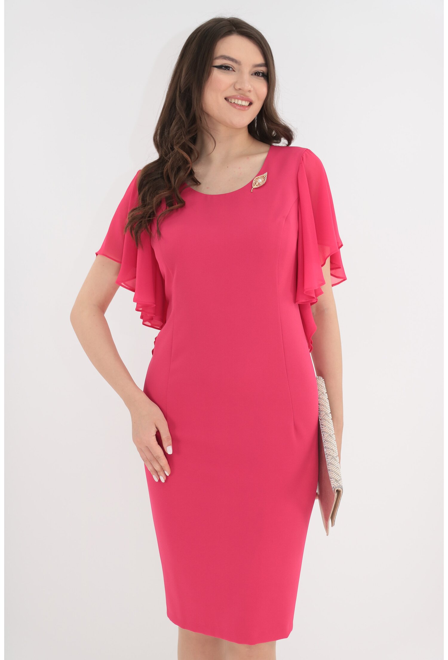 Rochie eleganta roz-grenadine cu maneci tip fluture