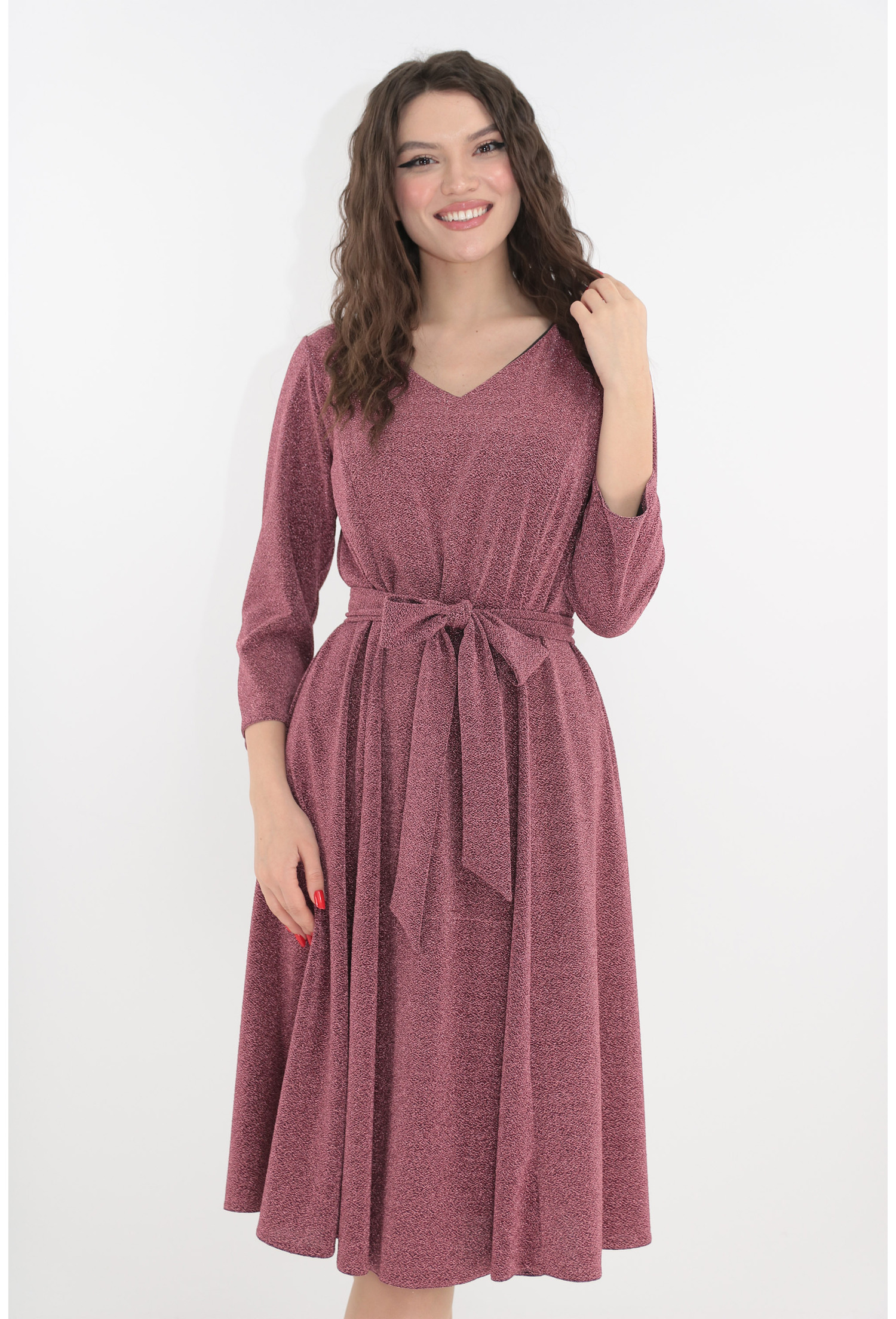Poze Rochie eleganta roz-prafuit din lurex cu fir stralucitor