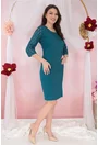 Rochie eleganta turcoaz cu insertii din dantela 3D cu glitter