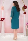 Rochie eleganta turcoaz cu insertii din dantela 3D cu glitter