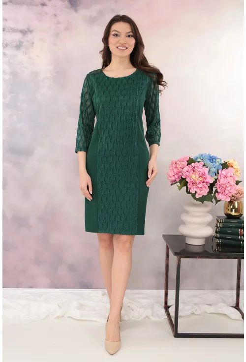 Rochie eleganta verde cu insertii din dantela 3D cu glitter
