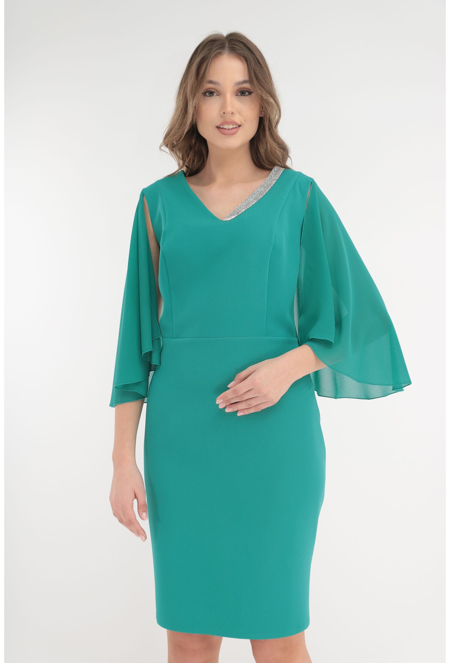 Rochie eleganta verde cu maneci din voal