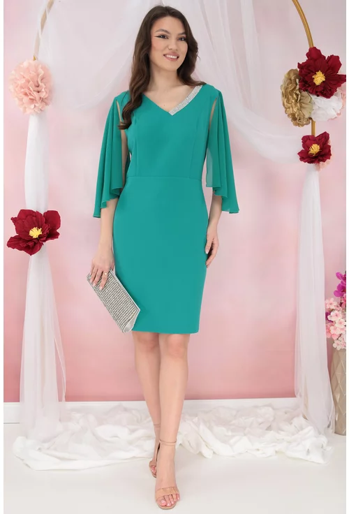 Rochie eleganta verde cu maneci din voal