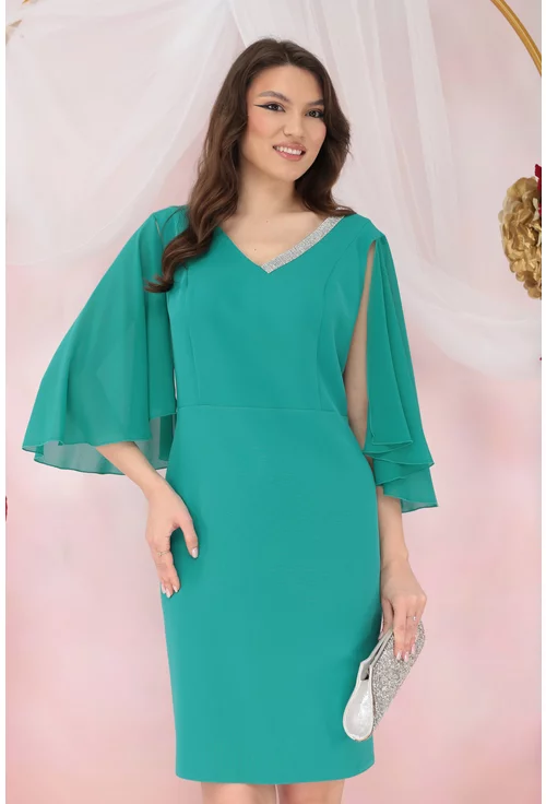 Rochie eleganta verde cu maneci din voal