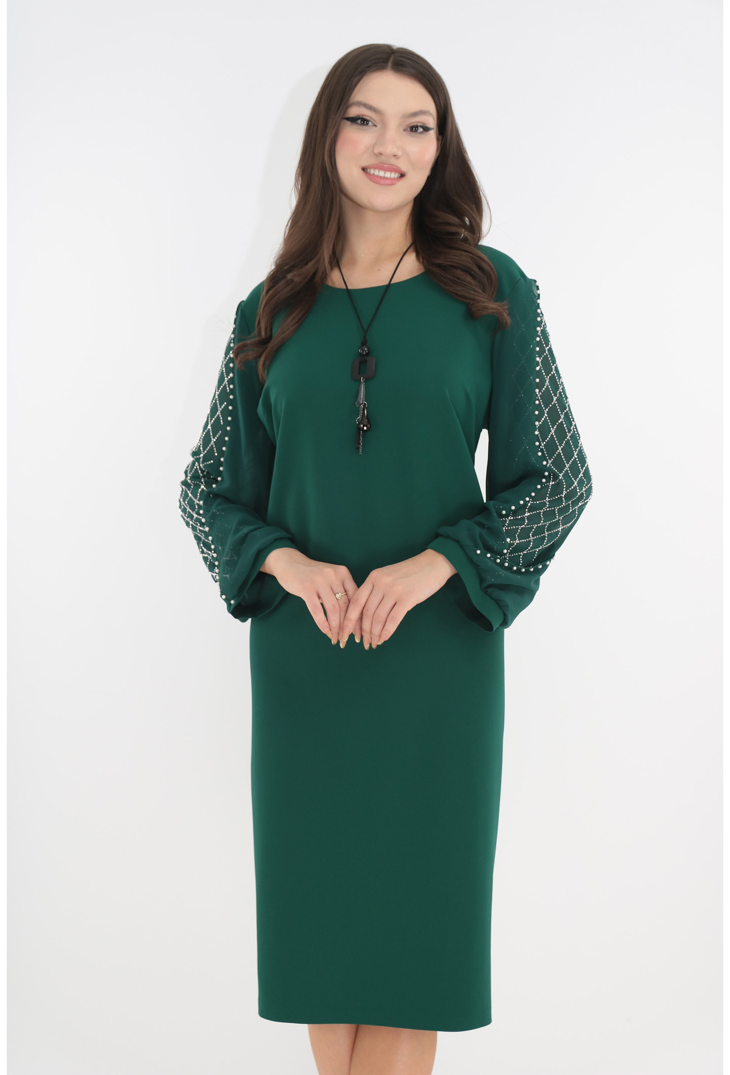 Rochie eleganta verde cu maneci din voal cu strasuri