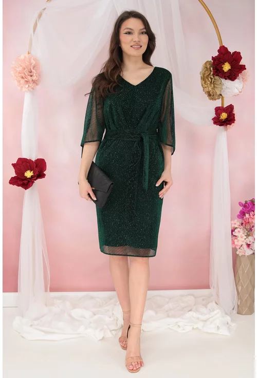 Rochie eleganta verde din tulle cu fir stralucitor si glitter