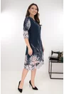 Rochie evazata bleumarin cu bordura florala alba