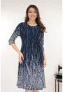 Rochie evazata bleumarin cu buline albe la tiv