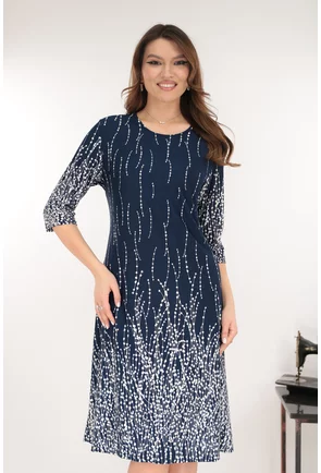 Rochie evazata bleumarin cu buline albe la tiv