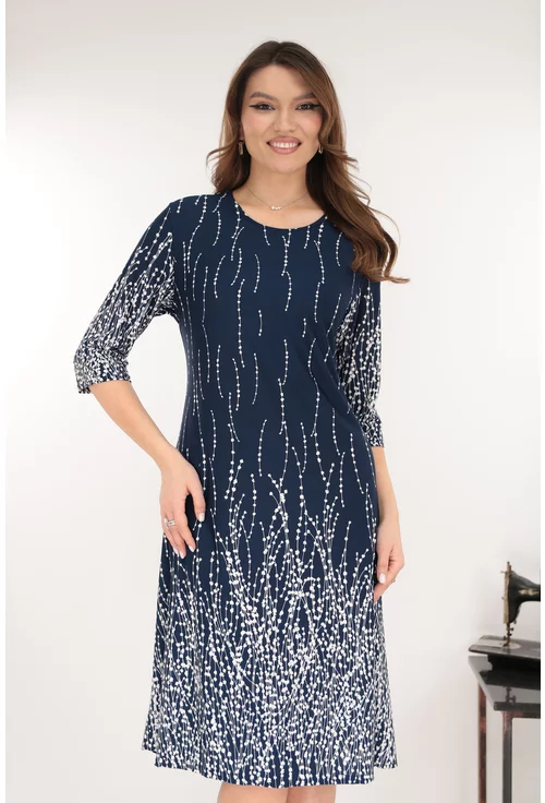 Rochie evazata bleumarin cu buline albe la tiv