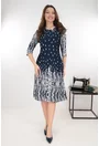 Rochie evazata bleumarin cu imprimeu floral la tiv