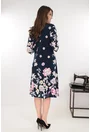 Rochie evazata bleumarin cu print floral roz-gri